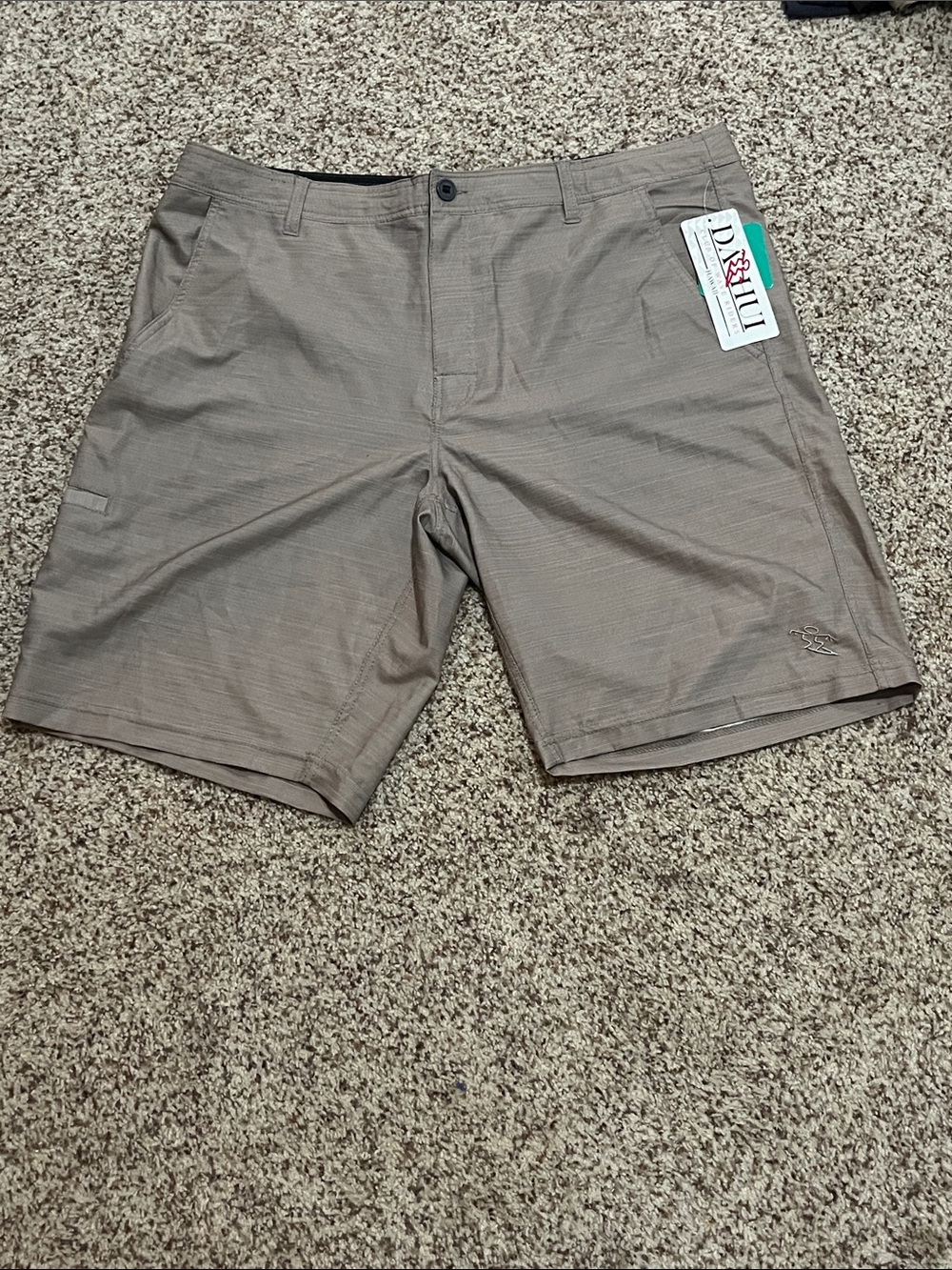 NWT DAHUI Men's Flat Front Stretch Shorts - Taupe